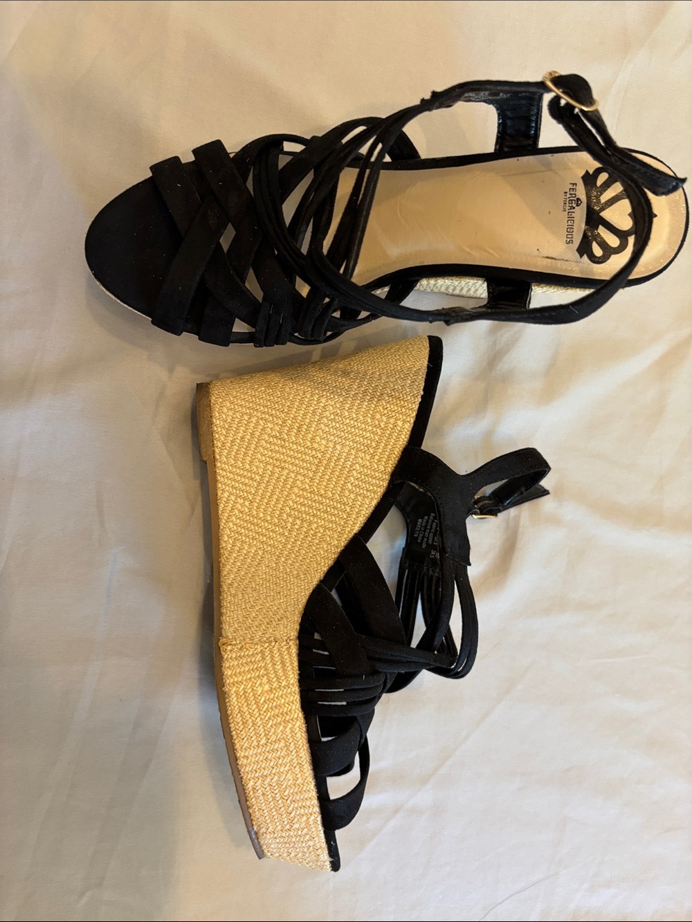 Black Fergalicious Strappy Platform Wedge Sandals